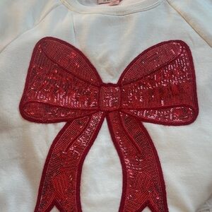 Philosophy White Top with Red Sequin Bow